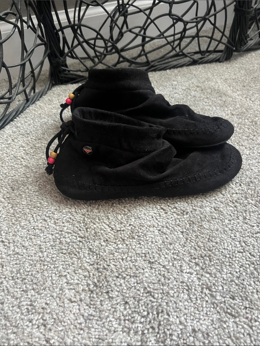 Roxy Black Moccasin Booties with Bead Accent